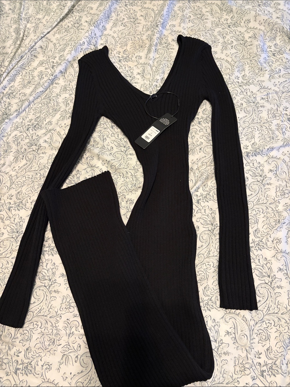 Fashion Nova Black Ribbed Cutout Knit Dress